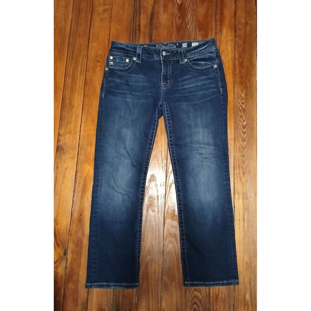 Miss Me 31 Dark Blue Crop Jeans Sequins on back Pockets - Picture 2 of 16